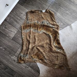 Vintage Tan Chho Tiger Animal Print Sheer Tunic Dress Top